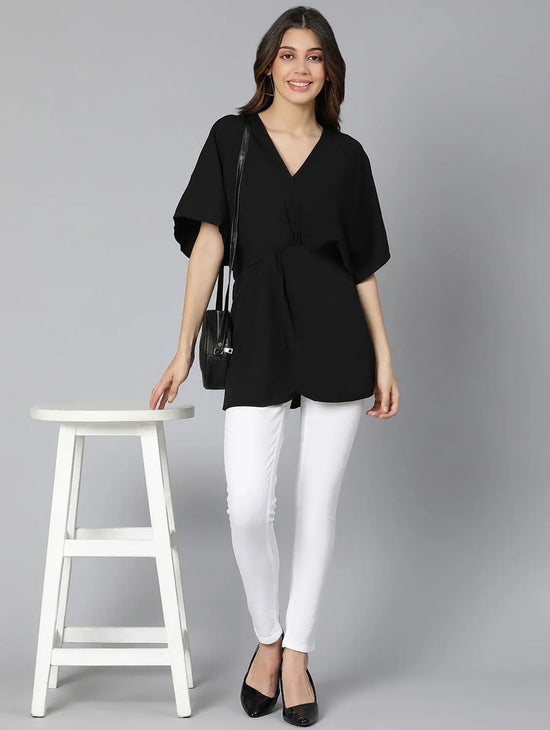 New Black Gathered Stylished Women Top