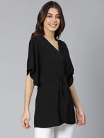 New Black Gathered Stylished Women Top