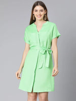 Prasine Green Tie-Knot Women Casual Dress