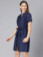 Berry Darl Blue Women Tie-Knot Casual Dress