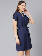 Berry Darl Blue Women Tie-Knot Casual Dress