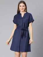 Berry Darl Blue Women Tie-Knot Casual Dress