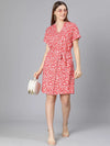 Aglow Red Floral Print Women Tie-Knot Casual Dress