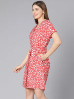 Aglow Red Floral Print Women Tie-Knot Casual Dress