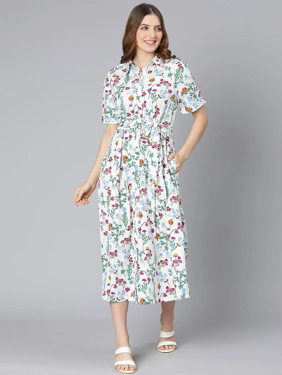 Full Blown Floral Print Button Down Women Dress