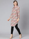 Foul Blue Floral Print Long Women Tunic