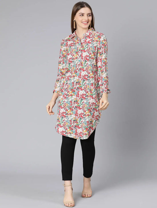 Foul Blue Floral Print Long Women Tunic