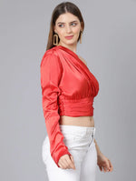 Ruby Red One Off Shoulder Women Satin Crop Top