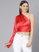 Ruby Red One Off Shoulder Women Satin Crop Top