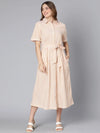 Courtly Mustard Color Stripes Print Women Button-Down Dress