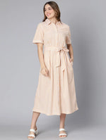 Courtly Mustard Color Stripes Print Women Button-Down Dress