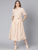 Courtly Mustard Color Stripes Print Women Button-Down Dress