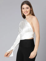 Sizzle White One Off Shoulder Women Satin Crop Top