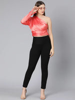 Pestal Coral One Off Shoulder Women Satin Crop Top