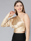 Cryon Beige One Off Shoulder Women Satin Crop Top