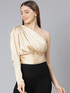 Cryon Beige One Off Shoulder Women Satin Crop Top