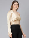 Cryon Beige One Off Shoulder Women Satin Crop Top