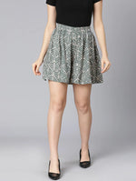 Musty Green Printed Elastiacted Women Shorts