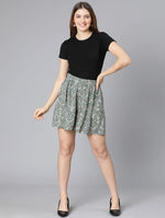 Musty Green Printed Elastiacted Women Shorts