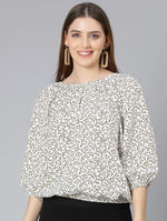 Ivory Color Floral Print Women Top