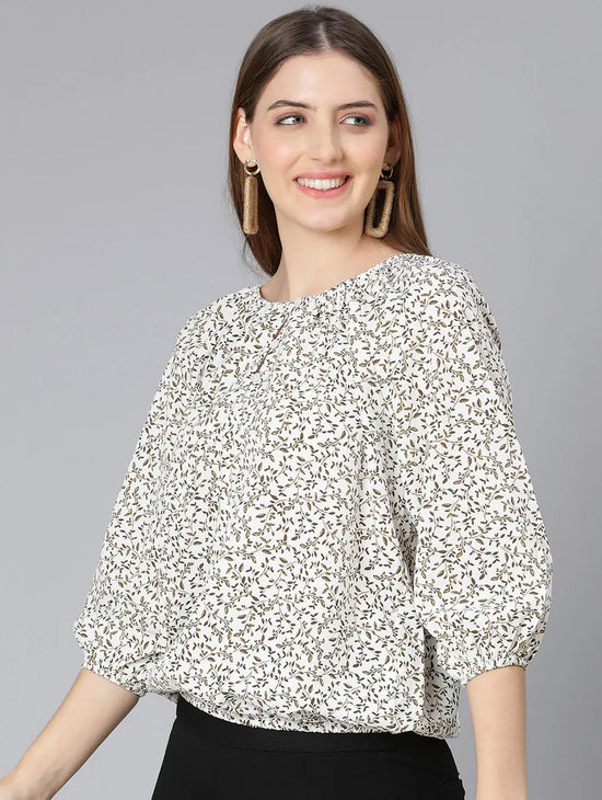 Ivory Color Floral Print Women Top