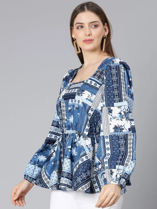 Mega Blue Tropical Print Women Tunic