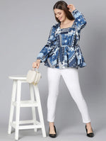 Mega Blue Tropical Print Women Tunic