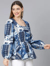 Mega Blue Tropical Print Women Tunic