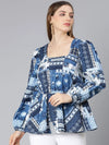 Mega Blue Tropical Print Women Tunic