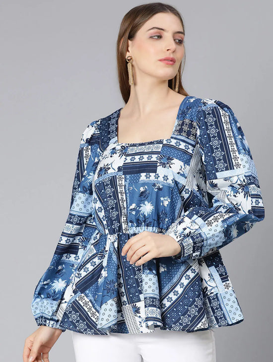 Mega Blue Tropical Print Women Tunic