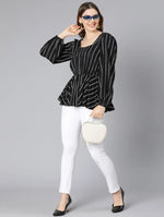 Vertical Stripes Print Black Color Women Tunic