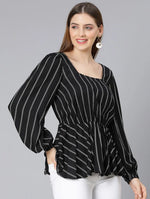 Vertical Stripes Print Black Color Women Tunic