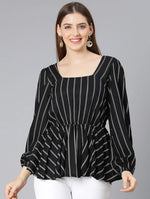 Vertical Stripes Print Black Color Women Tunic