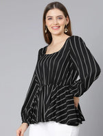 Vertical Stripes Print Black Color Women Tunic