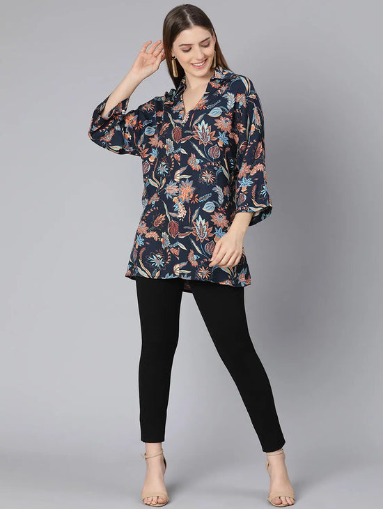 Printed Navy Blue Women Tunic