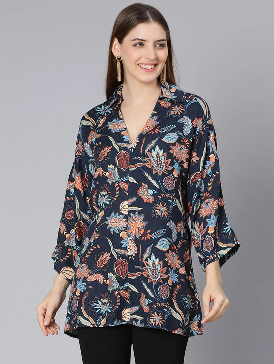 Printed Navy Blue Women Tunic