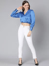 Party Wear Solid Blue Elasticated Women Partywear Satin Crop Top-SS22035WBL003_XL