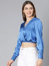 Party Wear Solid Blue Elasticated Women Partywear Satin Crop Top-SS22035WBL003_XL