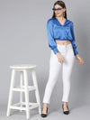 Party Wear Solid Blue Elasticated Women Partywear Satin Crop Top-SS22035WBL003_XL