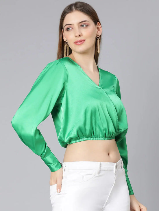 Glint Green Elasticated Party Wear Women Top-SS22035WBL006_XL