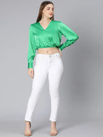 Glint Green Elasticated Party Wear Women Top-SS22035WBL006_XL