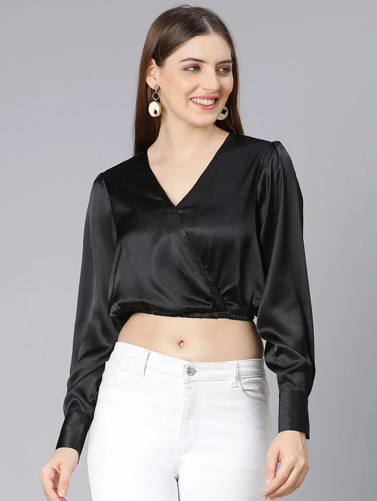 Glowing Black Elasticated Party Wear Women Top-SS22035WBL005_XL