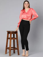 Rock Red Elasticated Partywear Women Satin Crop Top