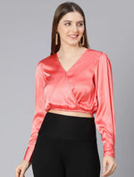 Rock Red Elasticated Partywear Women Satin Crop Top