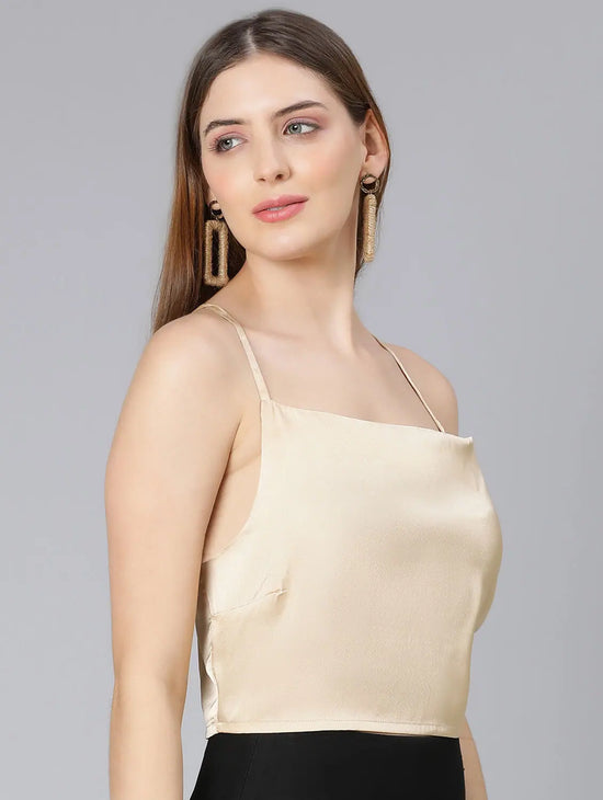 Light Green Shoulder Strap Women Party Wear Satin Crop Top