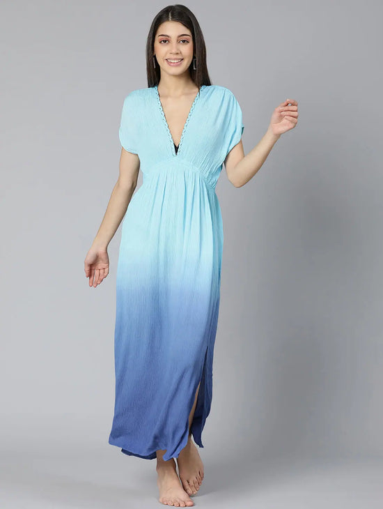 Blue Tie Dye Effect Women Beachwear Dress