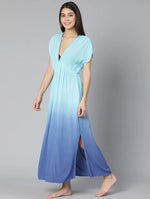 Blue Tie Dye Effect Women Beachwear Dress