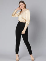 Gliiter Solid Beige Elasticated Women Party Wear Satin Crop Top