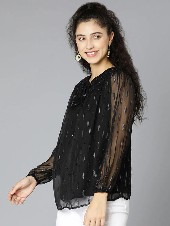 Whimpzy Black Smocking Women Partywear Top