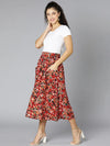 Gagggle Red Floral Print Elasticated Women Skirt